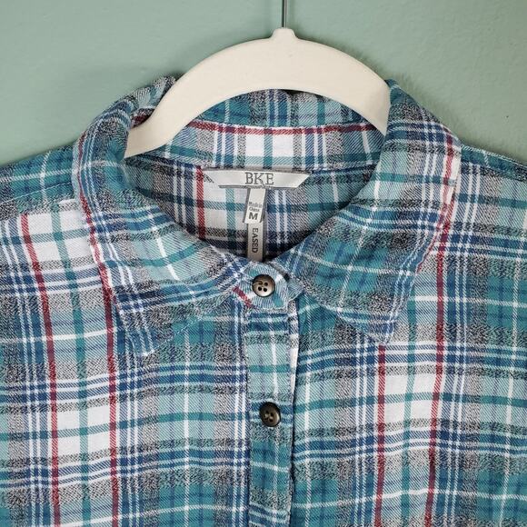 BKE Turquoise Multi Plaid Button Up Long Sleeve Flannel Shirt Size Medium - Picture 4 of 7